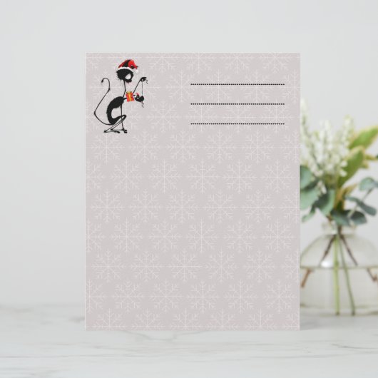 Kat Kerstman en muis met kerstcadeau Briefhoofd (Staand voorkant)
