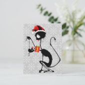 Kat Kerstman en muis met kerstcadeau Briefkaart (Staand voorkant)