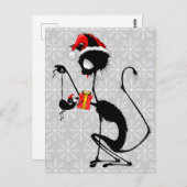 Kat Kerstman en muis met kerstcadeau Briefkaart (Voorkant / Achterkant)