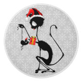 Kat Kerstman en muis met kerstcadeau Keramische Knop (Voorkant)