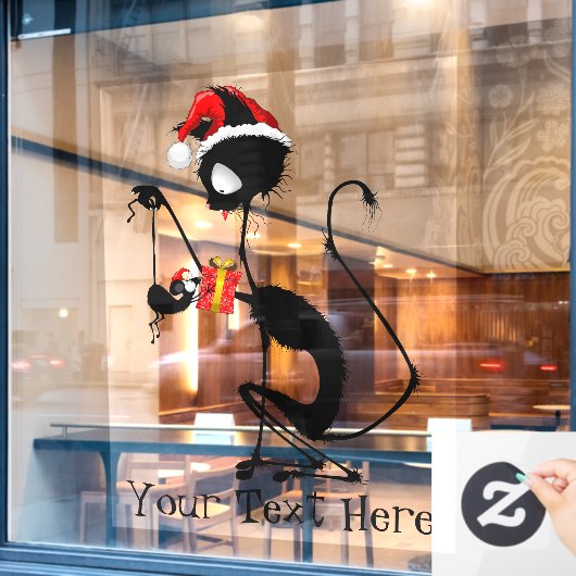 Kat Kerstman en muis met kerstcadeau Raamsticker (Cafe Raam)