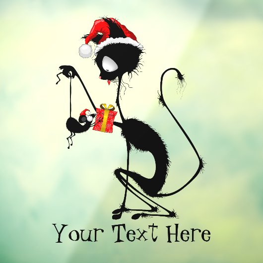 Kat Kerstman en muis met kerstcadeau Raamsticker (Vel 3)