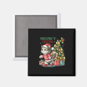 Kat Kerstman Hoed En Boom Grappige Meowy Katten Magneet (Voorkant / Achterkant)