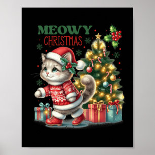 Kat Kerstman Hoed En Boom Grappige Meowy Katten Poster