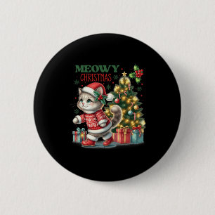 Kat Kerstman Hoed En Boom Grappige Meowy Katten Ronde Button 5,7 Cm