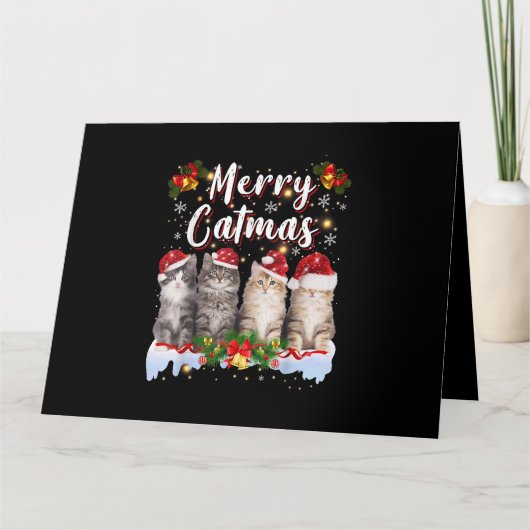 Kat Kerstman Hoed Grappige Vrolijke Kerstmis Kaart (Voorkant)