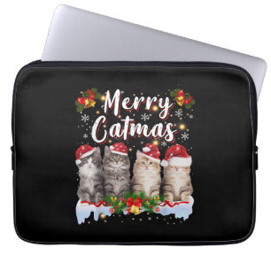 Kat Kerstman Hoed Grappige Vrolijke Kerstmis Laptop Sleeve