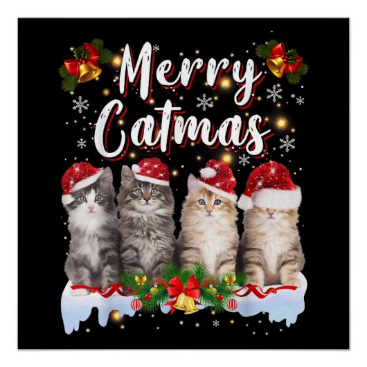 Kat Kerstman Hoed Grappige Vrolijke Kerstmis Perfect Poster (Voorkant)