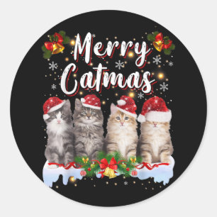 Kat Kerstman Hoed Grappige Vrolijke Kerstmis Ronde Sticker