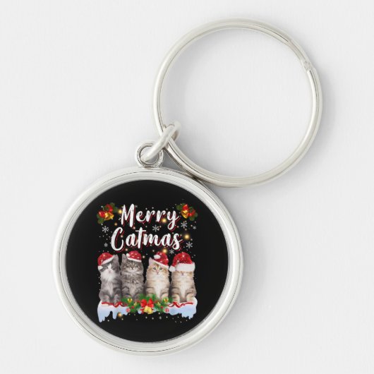 Kat Kerstman Hoed Grappige Vrolijke Kerstmis Sleutelhanger (Voorkant)