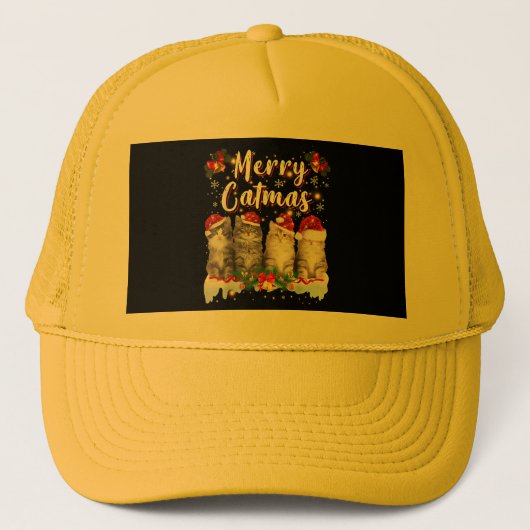 Kat Kerstman Hoed Grappige Vrolijke Kerstmis Trucker Pet (Voorkant)