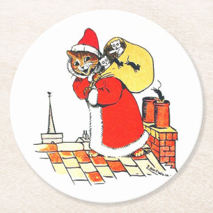  kat kerstman, Louis Wain Ronde Kartonnen Onderzetter