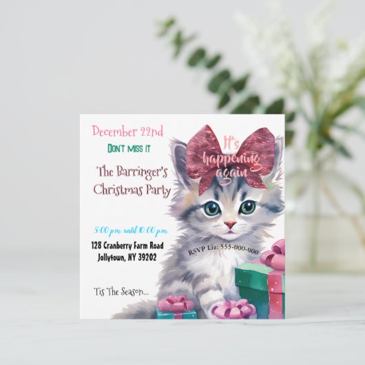 Kat Kerstmis Jaarlijks Feest Kaart (Staand voorkant)