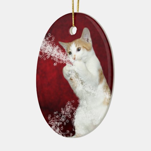 Kat kerstmis keramisch ornament (Links)