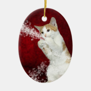 Kat kerstmis keramisch ornament