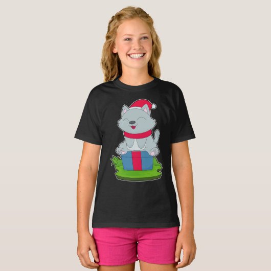 Kat Kerstmis Kerstman hoed T-shirt (Voorkant volledig)