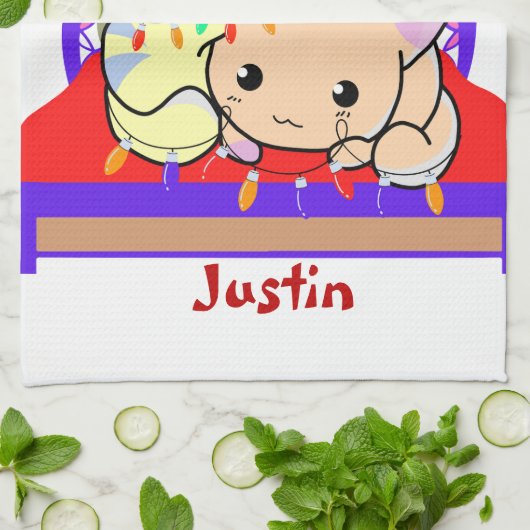 Kat kerstmis op bed, gepersonaliseerde naam theedoek (Gevouwen)