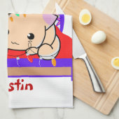Kat kerstmis op bed, gepersonaliseerde naam theedoek (Quarter Fold)