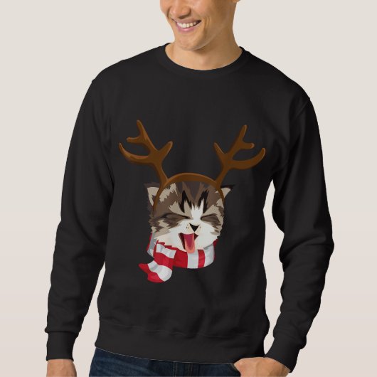 Kat Kerstmis Rendier Antlers Grappige Catmas Trui (Voorkant)