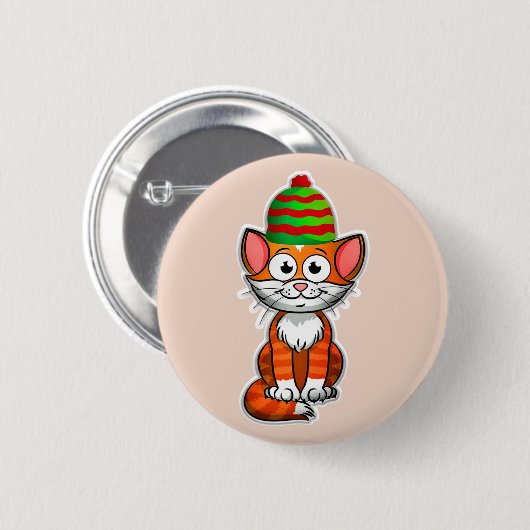 kat kerstmis ronde button 5,7 cm (Voorkant /achterkant)