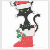 Kat Kerstmis Santa Hat Sticker (Vel)