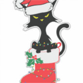 Kat Kerstmis Santa Hat Sticker (Voorkant)