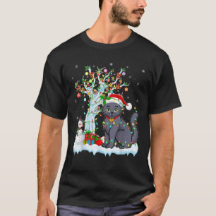 Kat Kerstmis Verlichting Tree Santa Hat Russische T-shirt