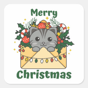 Kat Kerstmis Winterdieren Kattenplein St. Vierkante Sticker