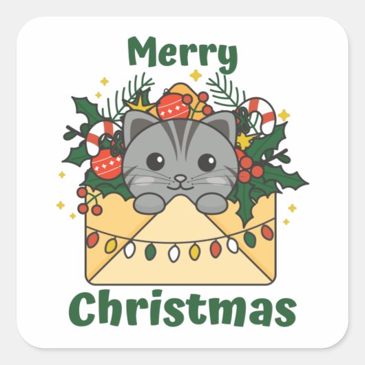 Kat Kerstmis Winterdieren Kattenplein St. Vierkante Sticker (Voorkant)