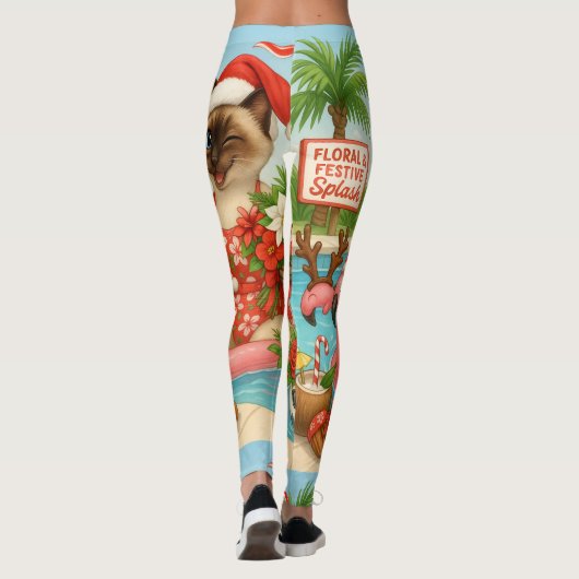 Kat Kerstmis Zomer Juli Pool Party Leggings (Achterkant)