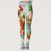 Kat Kerstmis Zomer Juli Pool Party Leggings (Voorkant)