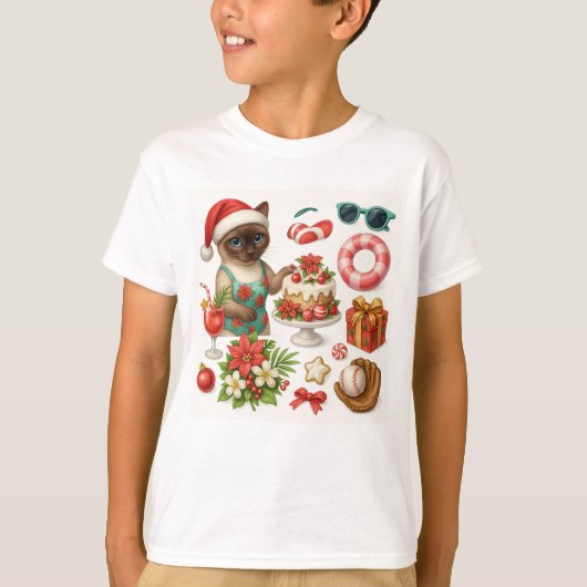 Kat Kerstmis Zomer Juli Pool Party T-shirt (Voorkant)
