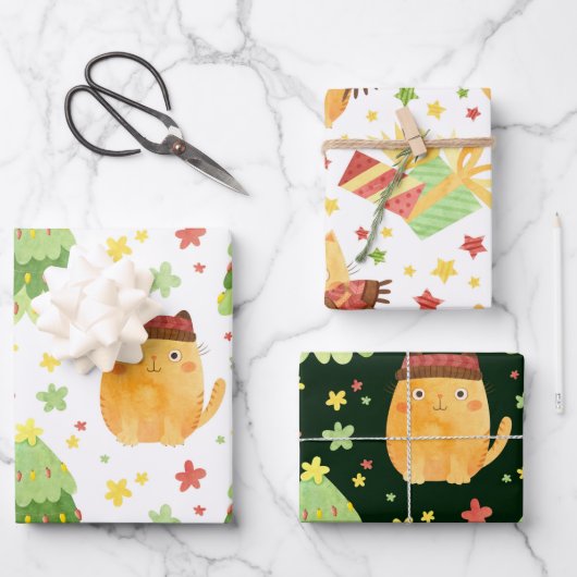 Kat kerstpapier met onmiddellijke verpakking inpakpapier vel (Voorkant)