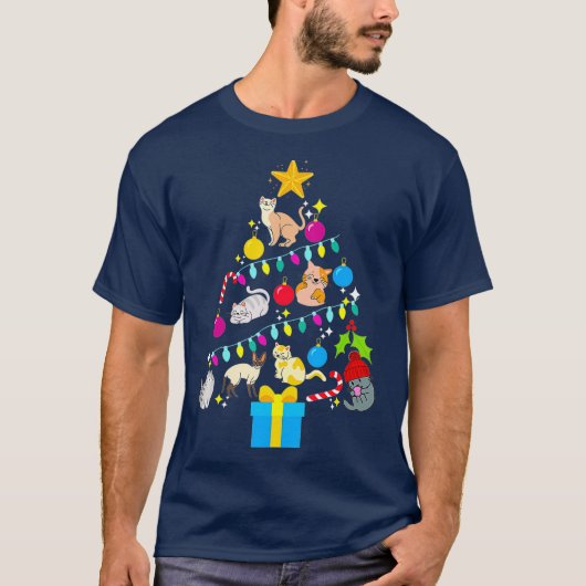 Kat-kerstsierboom Funny Xmas T-shirt (Voorkant)