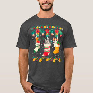 Kat kerstsokjes met Kerstmis, lampjes met Pajama m T-shirt