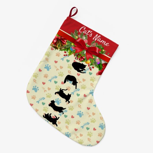 Kat kerststaart grote kerstsok (Voorkant (Hangend))