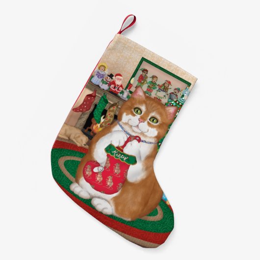 Kat kerststooking kleine kerstsok (Voorkant (Hangend))