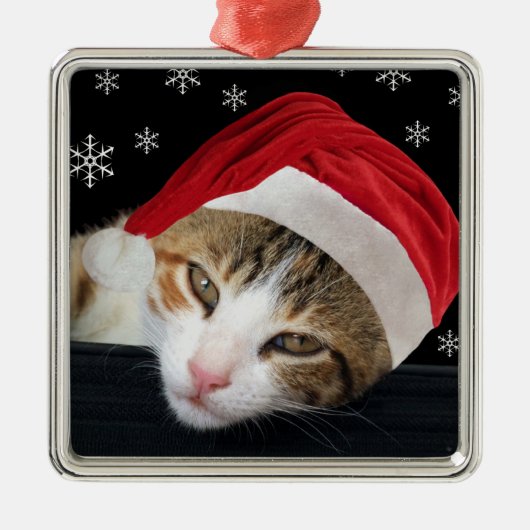 Kat kerstversiering metalen ornament (Voorkant)