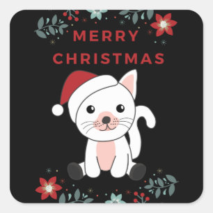 Kat kerstwinter winterdieren Kattenvierkant Stisch Vierkante Sticker