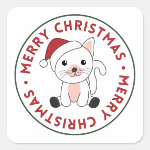 Kat kerstwinter winterdieren Kattenvierkant Stisch Vierkante Sticker