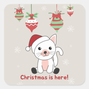 Kat kerstwinter winterdieren Kattenvierkant Stisch Vierkante Sticker