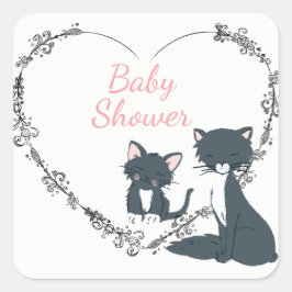  kat, keuken, bloemen, Baby shower van bloemen Vierkante Sticker