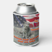 Kat keurt veteraan voor een leven lang vriend goed blikjeskoeler (Blikje Achterkant)