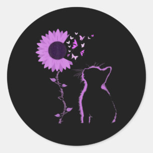 Kat Kijk Paarse zonnebloempitten Overdosis Voorzic Ronde Sticker