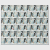 Kat kijken naar sneeuwvlokken cadeaupapier (Vlak)