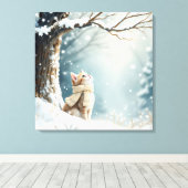 Kat kijken naar sneeuwvlokken canvas afdruk (Insitu (Houten vloer))