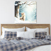 Kat kijken naar sneeuwvlokken canvas afdruk (Insitu (Slaapkamer))