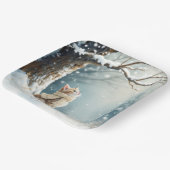 Kat kijken naar sneeuwvlokken papieren bordje (Gebogen)