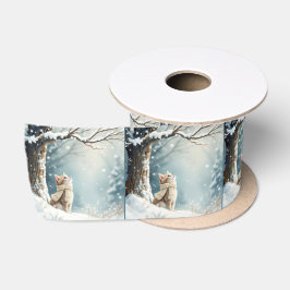 Kat kijken naar sneeuwvlokken satijnen lint