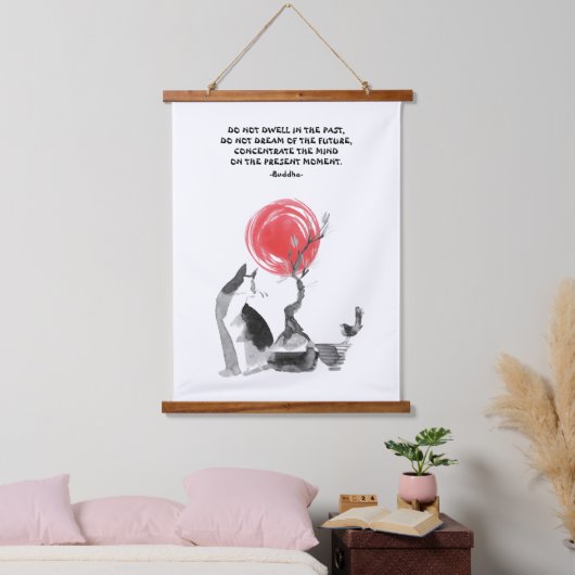 Kat kijken vogel en Boeddha citaat Hangend Wandkleed (Slaapkamer)